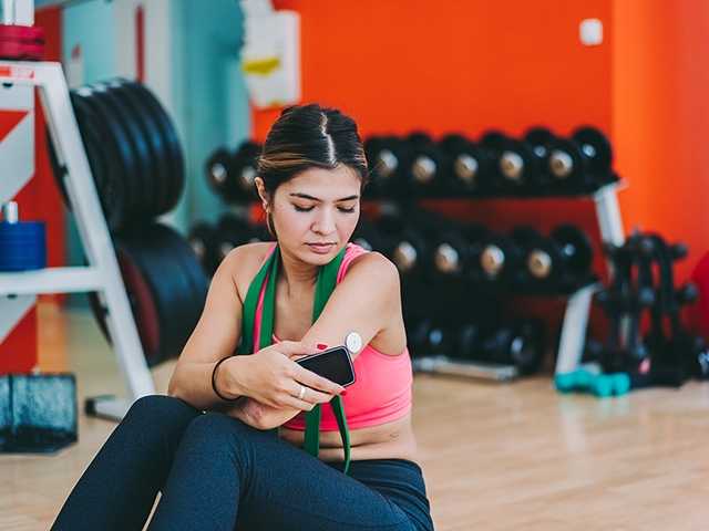 Girl using medical device.